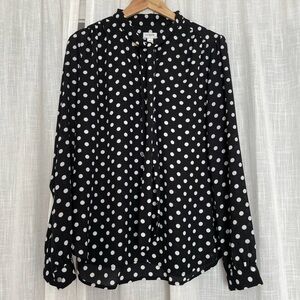 J.Crew Black & White Polka Dot Sheer Button Down Blouse Size M